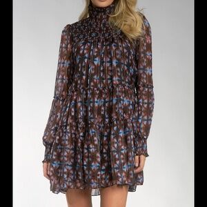 BROWN GEO FOIL CELIA DRESS